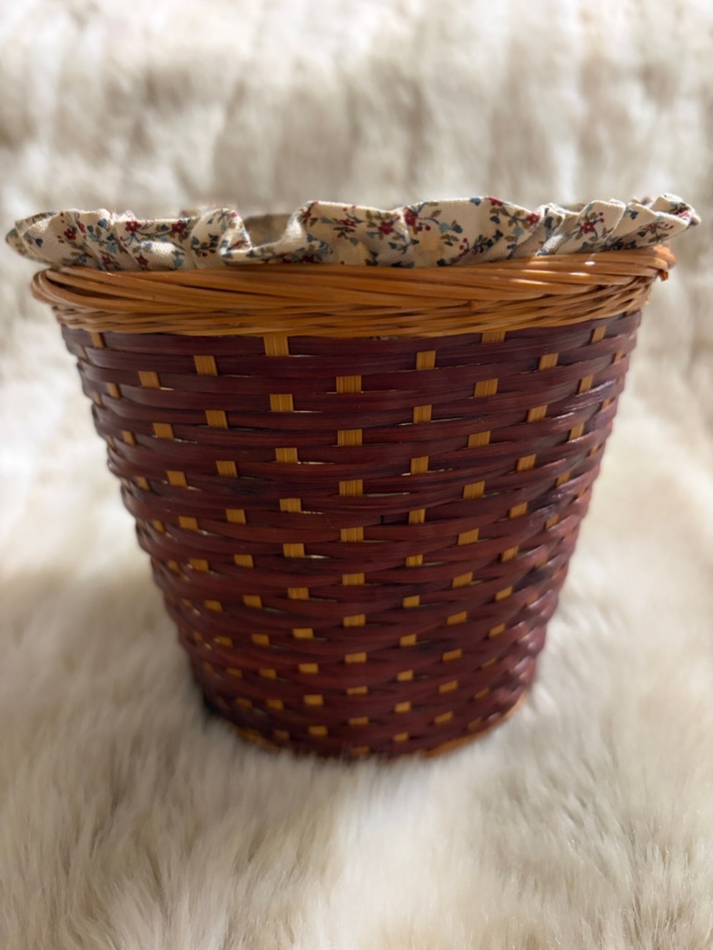Woven Decorative Basket with Floral Liner - Red and Natural